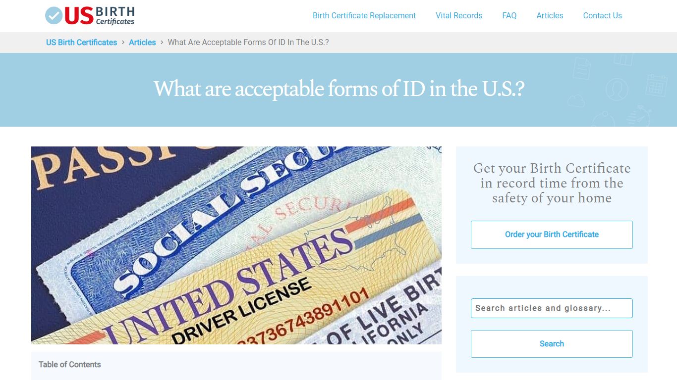 What are acceptable forms of ID in the U.S.? - US Birth Certificates